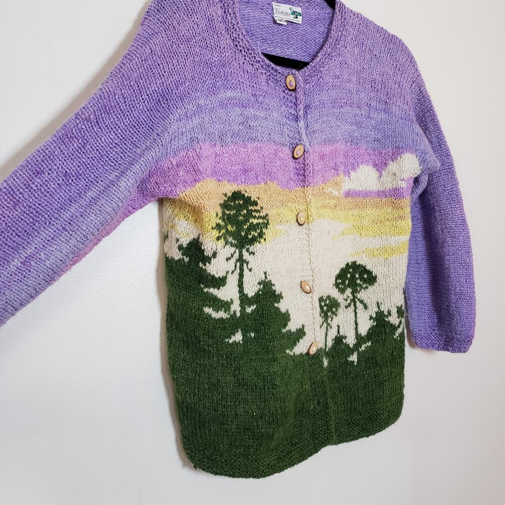 RARE! Vintage Viotela Alpaca Cardigan Sweater Cabin Core Nature Scene Sz Small